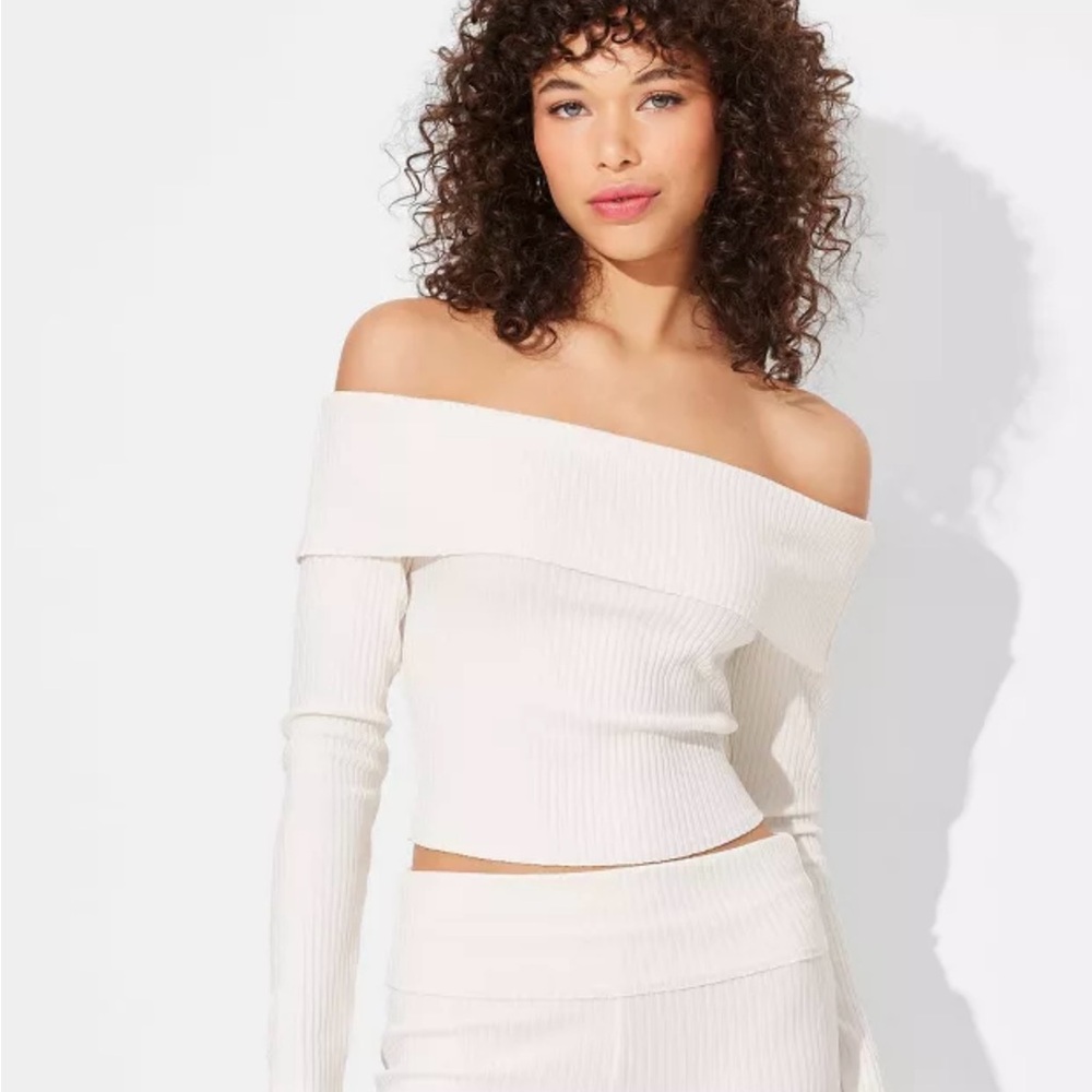 Wild Fable Cream Off-the-Shoulder Ribbed Sweater